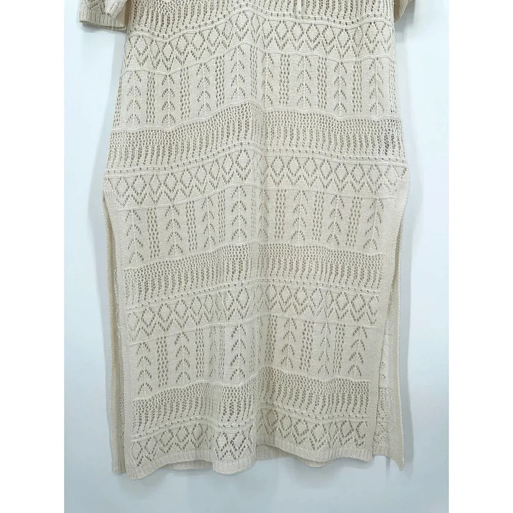 ZARA Crochet Maxi Dress Sheer Open Knit Long Sleeve Beach Cover Up Dress, Cream - Picture 8 of 14